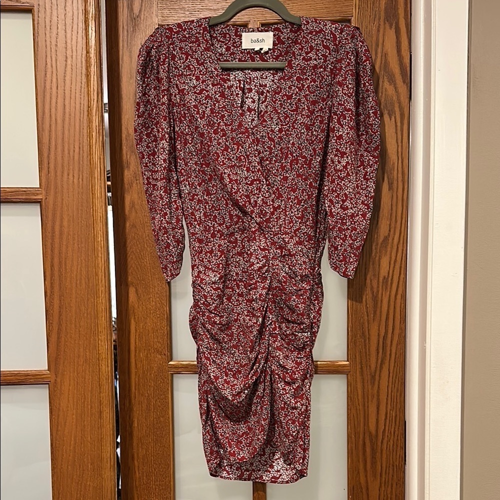 ba&sh Red Ruched Wrap Cocktail Dress - Picture 3 of 8